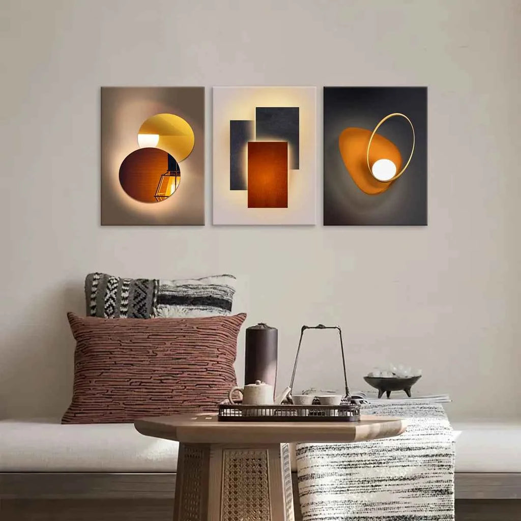 3pcs Modern Minimalist Wall Art Geometric Canvas Painting - Luxury Orange Circle Prints for Home Decor