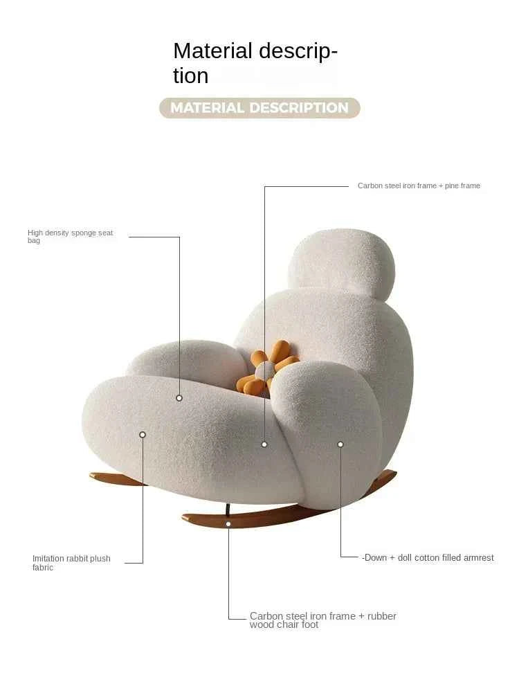 Big White Rocking Chair - Stylish Single Lazy Sofa for Living Room, Balcony, and Bedroom