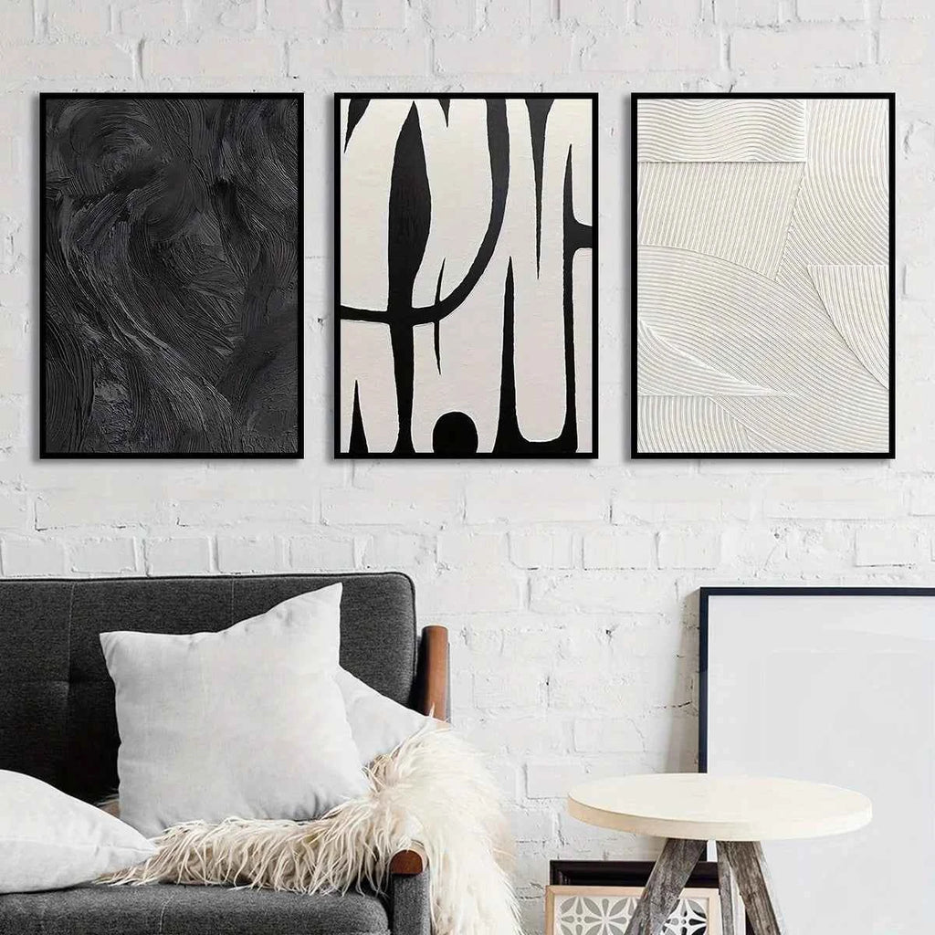 3pcs Abstract Black and White Canvas Wall Art Set Posters, Texture Paintings, Ideal Gift for Room Decoration