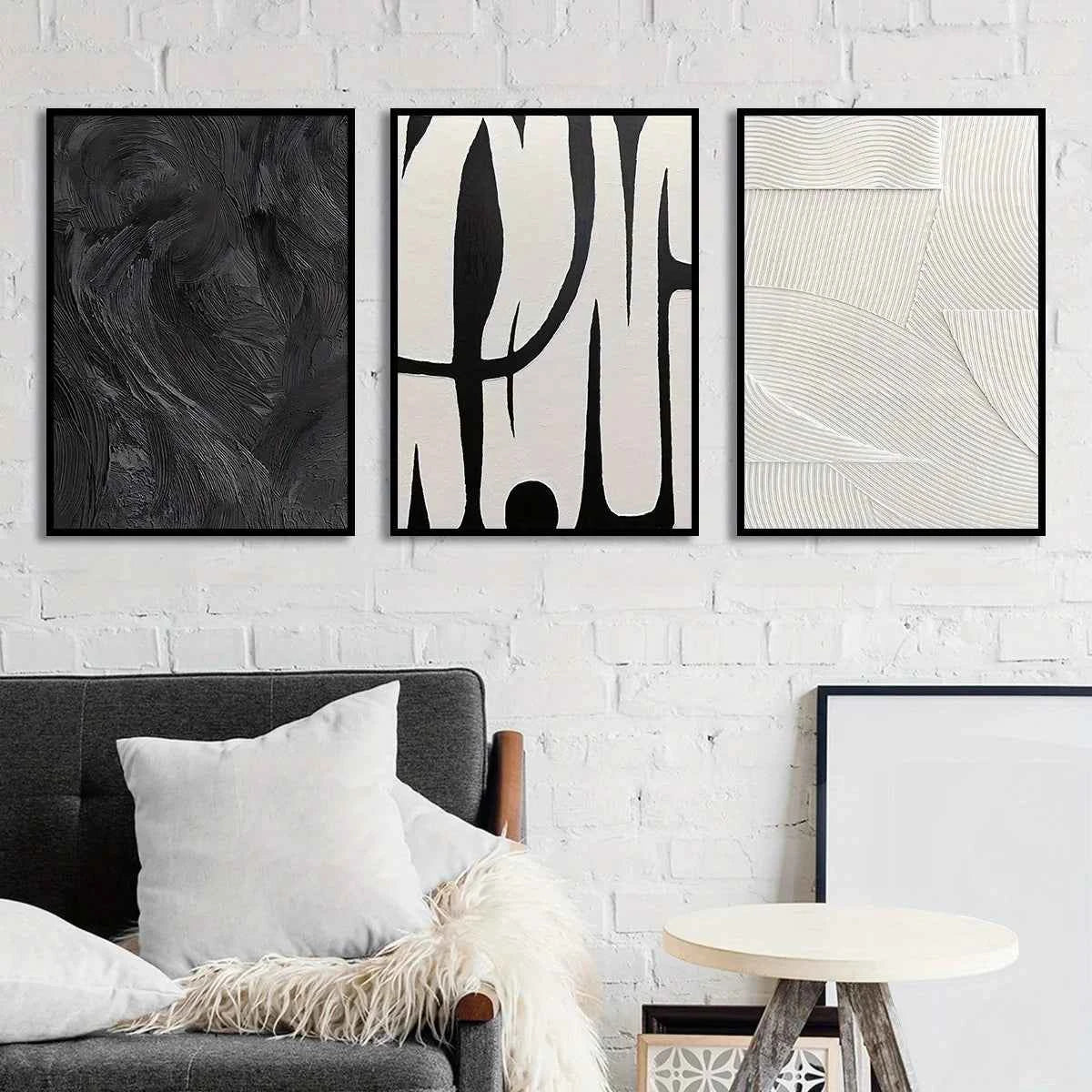 3pcs Abstract Black and White Canvas Wall Art Set Posters, Texture Paintings, Ideal Gift for Room Decoration