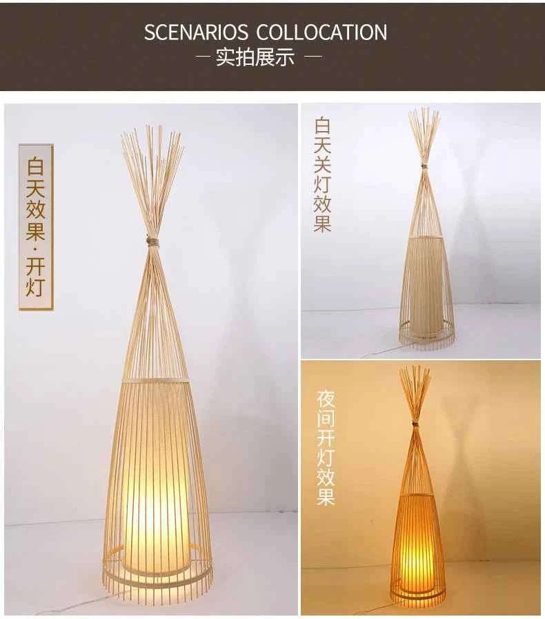 Art Chinese Floor Lamp Retro Bamboo Weaving Living Room Tea Room Japanese Bedroom Classic Creative Ornament Lighting Fixtures