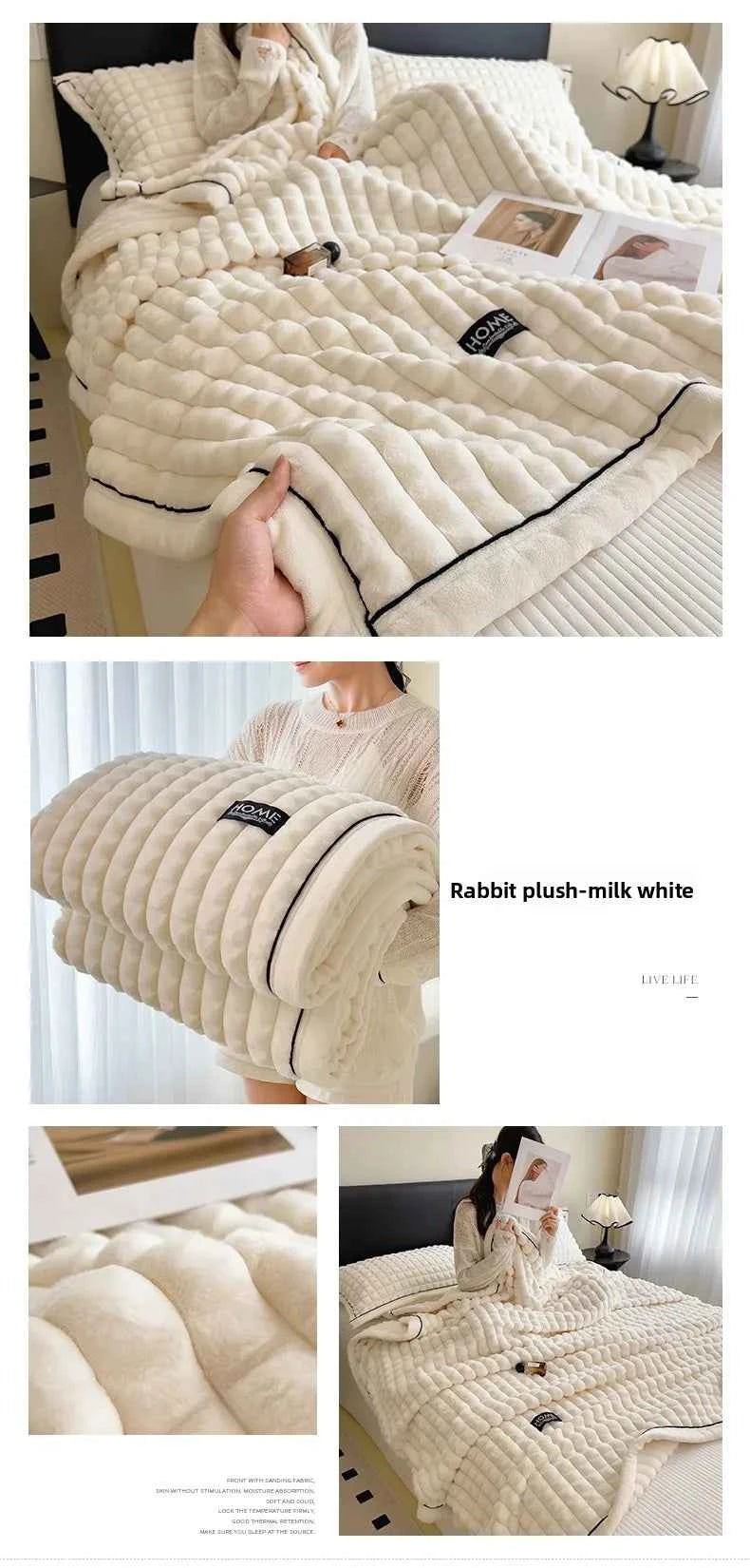 2025 A-Class Rabbit Fur Plush Blanket Multi-Functional Sofa Living Room Warm Decorative Autumn Winter Cozy Throw Blanket