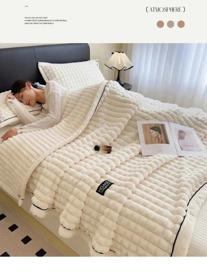 2025 A-Class Rabbit Fur Plush Blanket Multi-Functional Sofa Living Room Warm Decorative Autumn Winter Cozy Throw Blanket