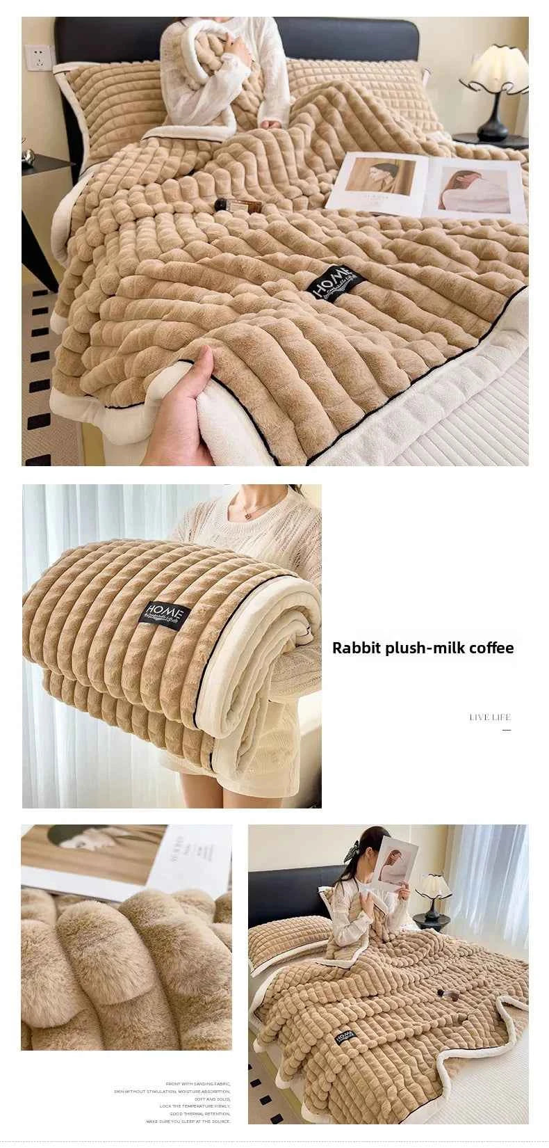 2025 A-Class Rabbit Fur Plush Blanket Multi-Functional Sofa Living Room Warm Decorative Autumn Winter Cozy Throw Blanket