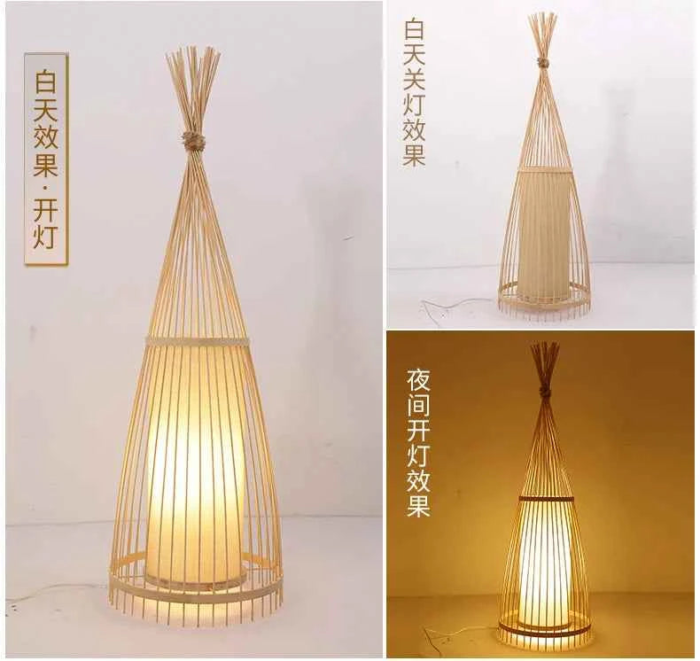 Art Chinese Floor Lamp Retro Bamboo Weaving Living Room Tea Room Japanese Bedroom Classic Creative Ornament Lighting Fixtures