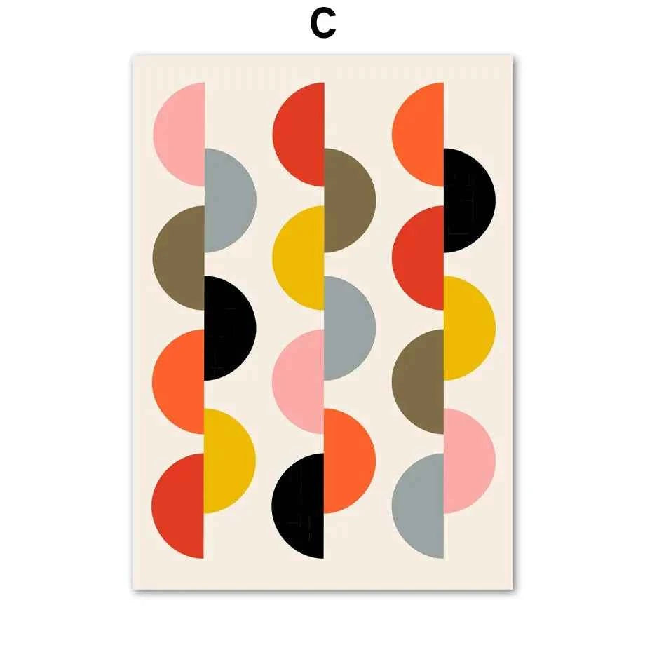 Mid Century Geometric Art Print - Unique Abstract Color Block Canvas Wall Art for Living Room Decor