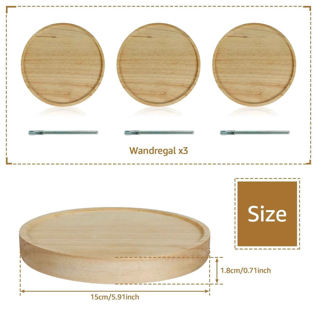 3/6Pcs Wooden Wall Mounted Display Shelf Oak Wood Round Wall Shelves Floating Plant Flower Pot Tray Racks For Home Decoration