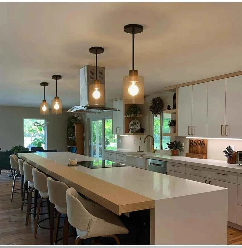 ﻿ Modern Industrial Pendant Lamp Glass Hanging  Adjustable height Kitchen Dining Room Bedroom Bedside bathroom Decor Lights