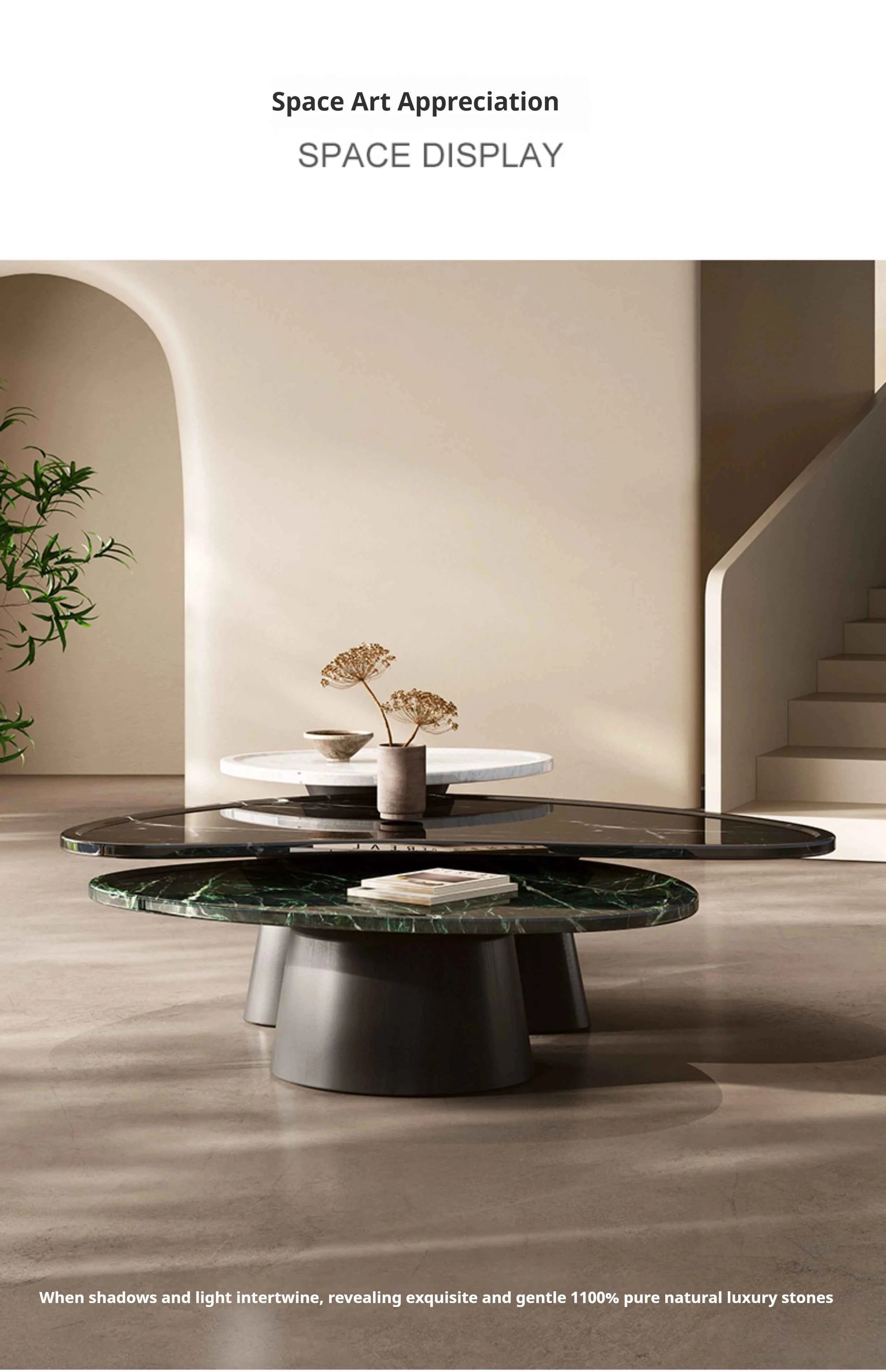 "Luxury Natural Stone Coffee Table - Italian Designer Marble Tea Table, Artistic Freeform Shape for Modern Living Room"