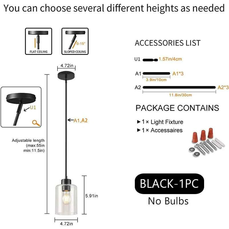 ﻿ Modern Industrial Pendant Lamp Glass Hanging  Adjustable height Kitchen Dining Room Bedroom Bedside bathroom Decor Lights