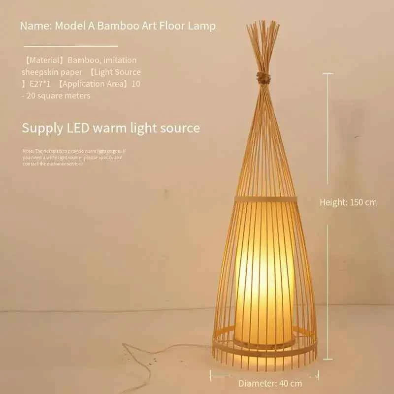 Art Chinese Floor Lamp Retro Bamboo Weaving Living Room Tea Room Japanese Bedroom Classic Creative Ornament Lighting Fixtures