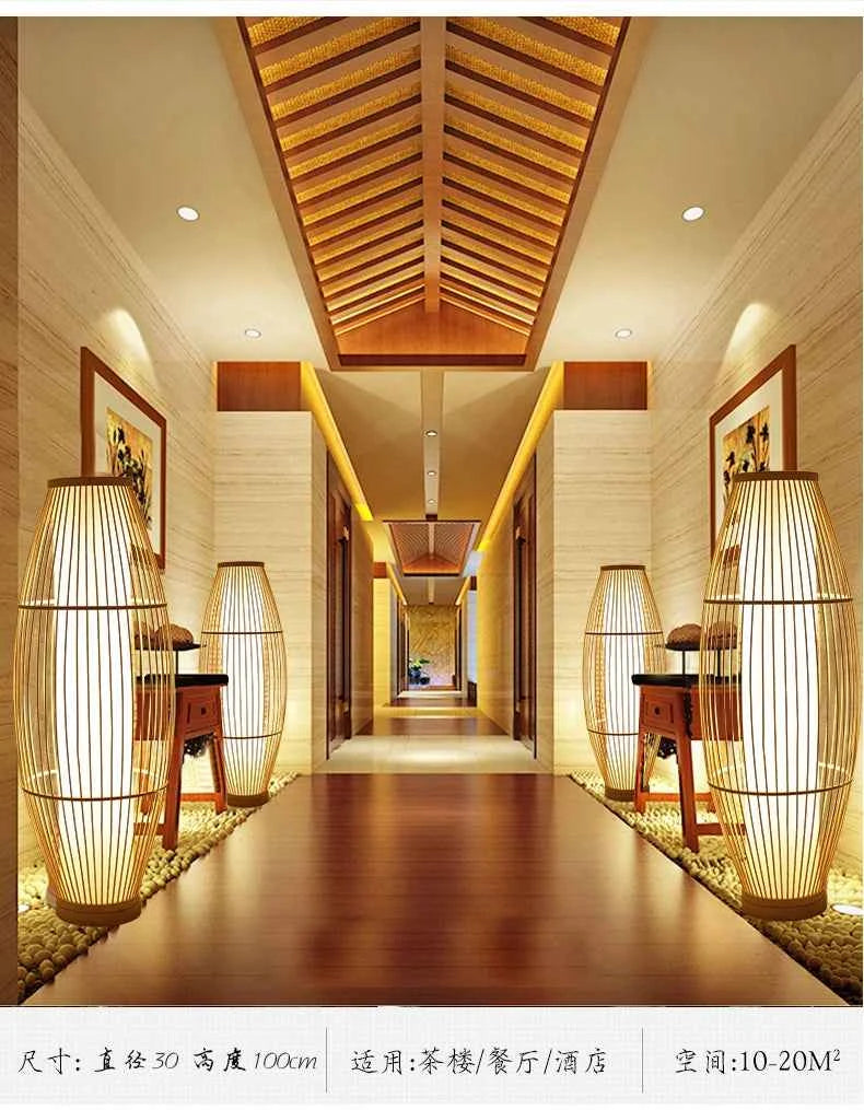 Art Chinese Floor Lamp Retro Bamboo Weaving Living Room Tea Room Japanese Bedroom Classic Creative Ornament Lighting Fixtures