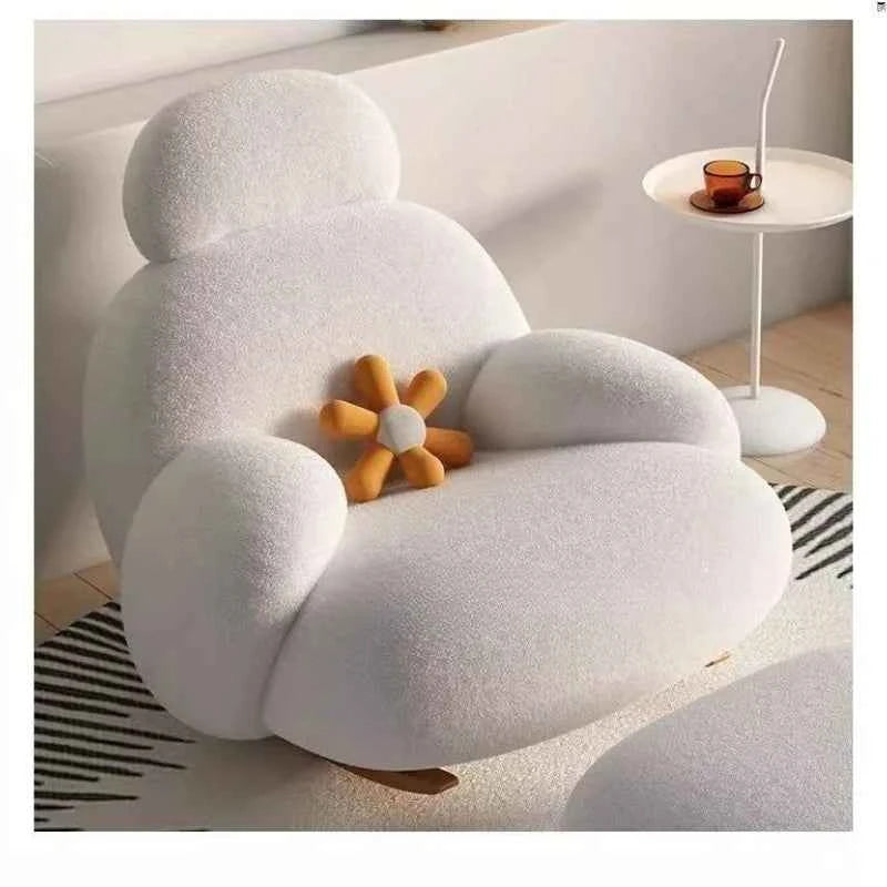 Big White Rocking Chair - Stylish Single Lazy Sofa for Living Room, Balcony, and Bedroom