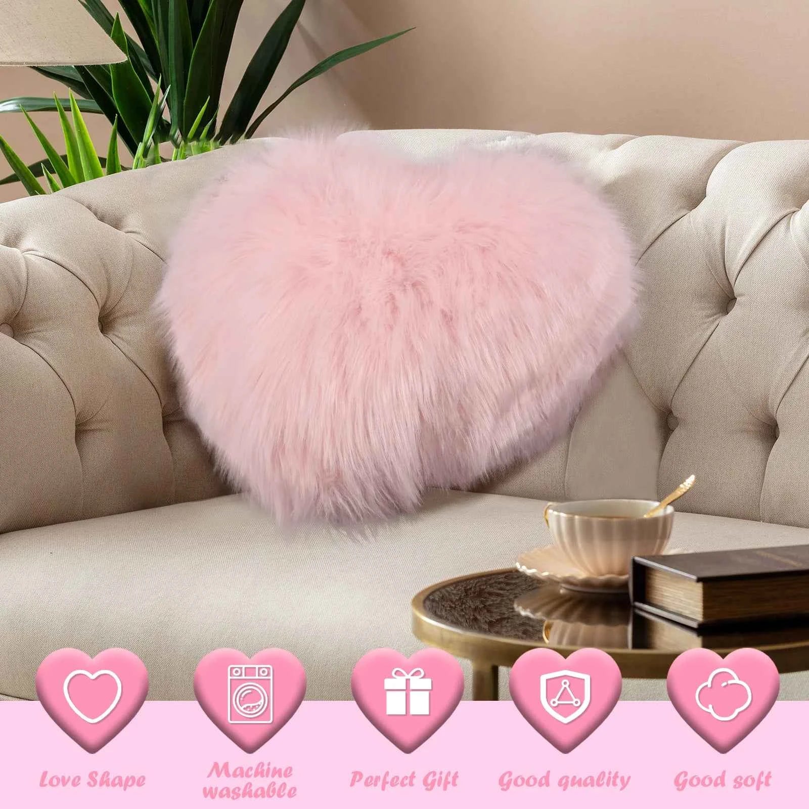 Heart Pillow Decorative Cute Heart Shaped Back Cushion Comfortable Light Pink Pillow Soft Fluffy Long Plush Love Throw Pillow