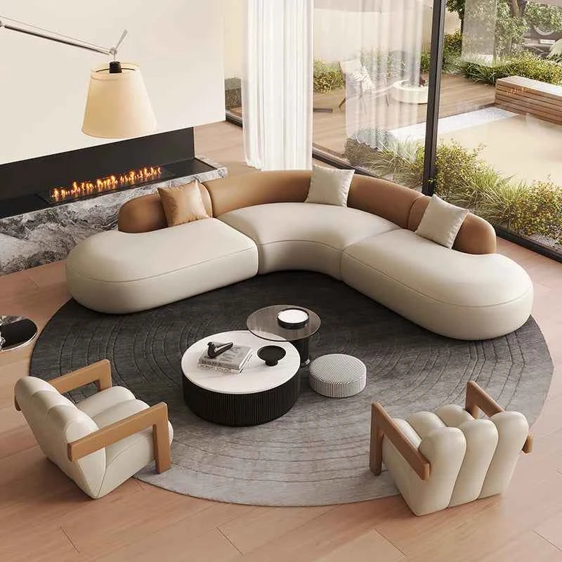 Curved Individual Living Room Sofas Corner Recliner Luxury Nordic Sofas Modern Cloud Single Floor Designer Wood Divano Furniture