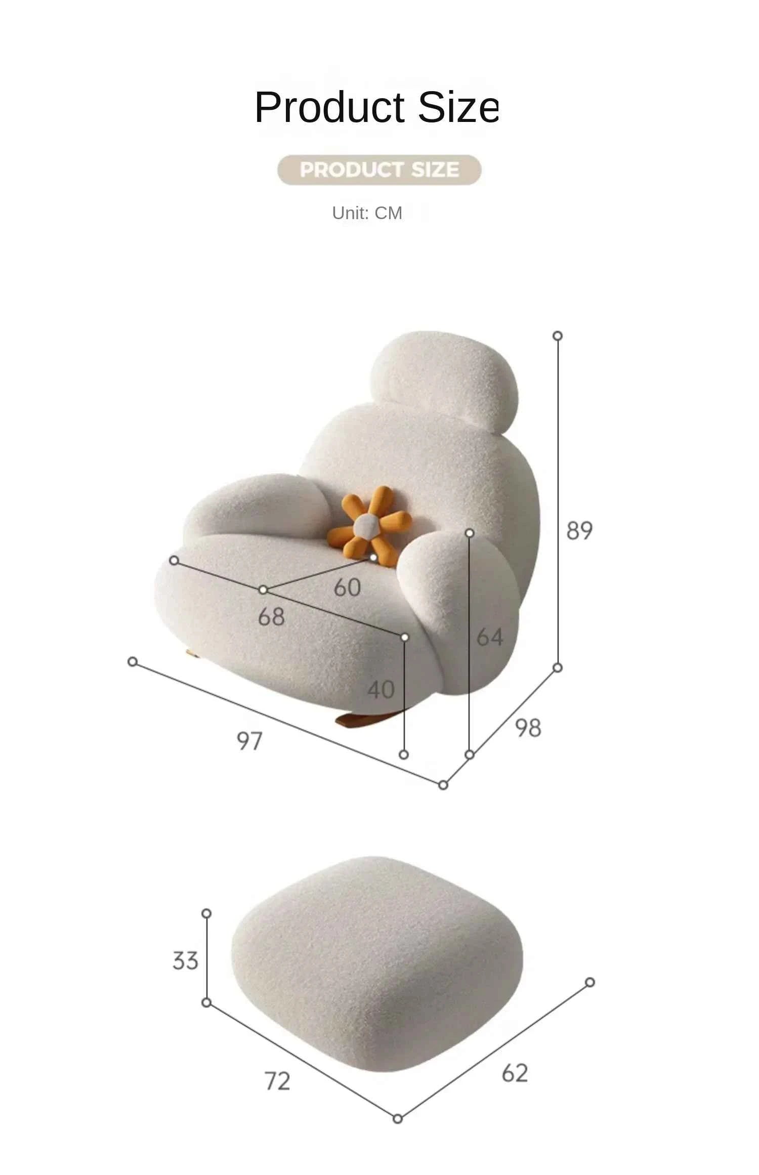 Big White Rocking Chair - Stylish Single Lazy Sofa for Living Room, Balcony, and Bedroom