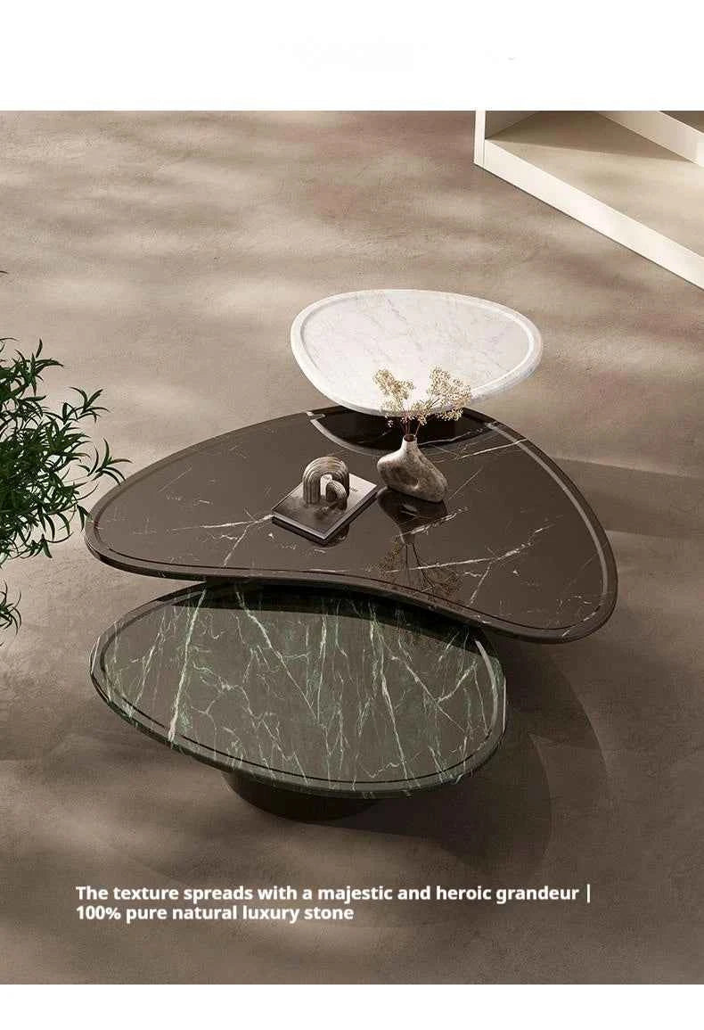 "Luxury Natural Stone Coffee Table - Italian Designer Marble Tea Table, Artistic Freeform Shape for Modern Living Room"