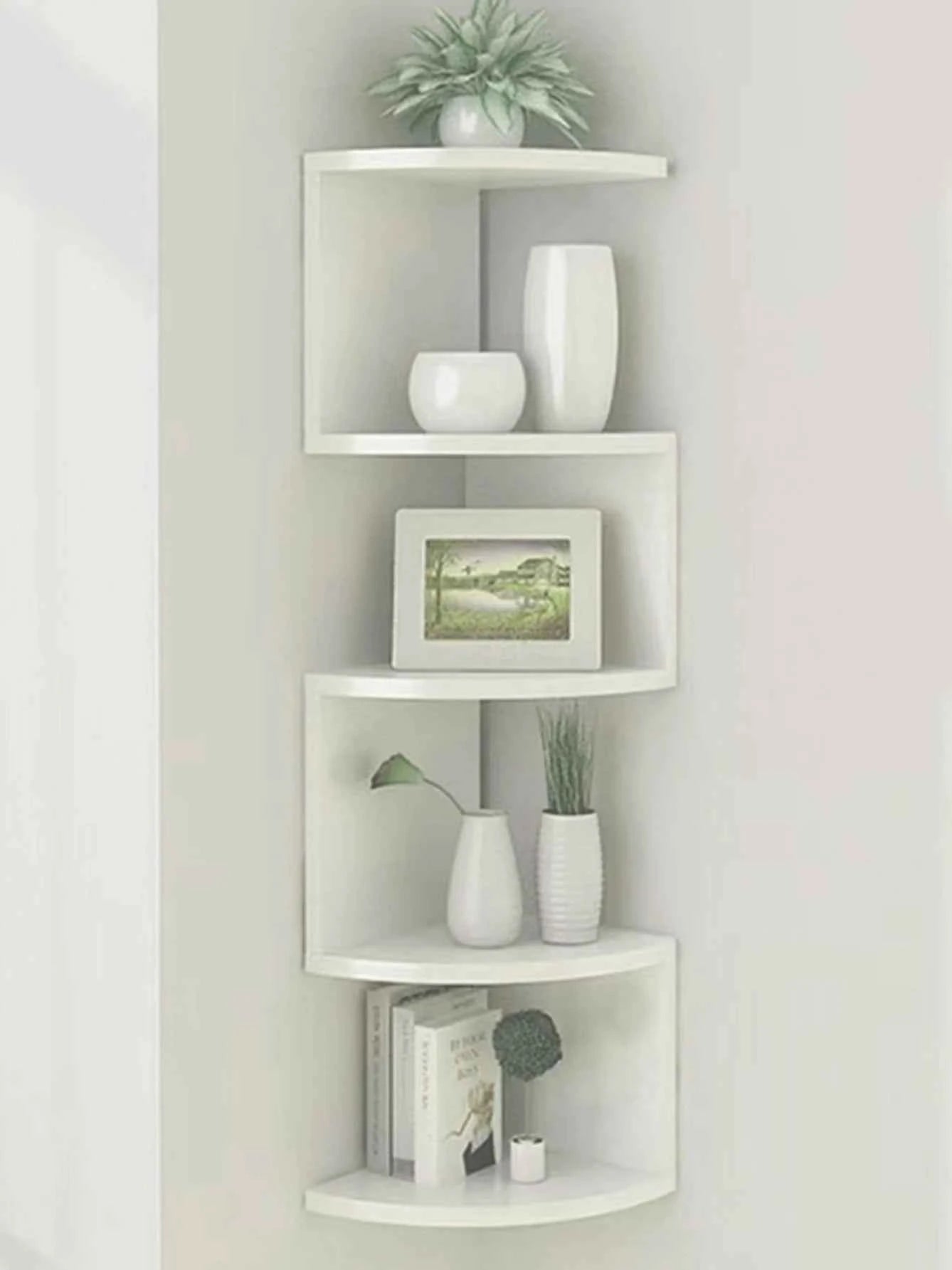 5-tier Floating Wall Shelf Corner Storage Rack Aesthetic Room Decoration Home Decoration Living Room Kitchen Display Stand Ledge