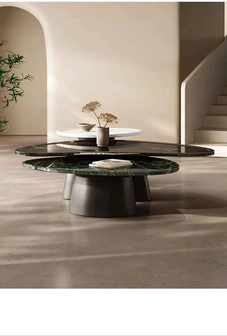 "Luxury Natural Stone Coffee Table - Italian Designer Marble Tea Table, Artistic Freeform Shape for Modern Living Room"