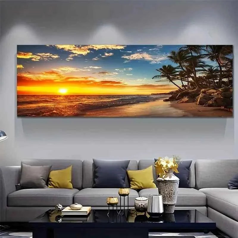 Lazy Beach Sunset Scenery Canvas Art Painting Poster Palm Tree Wall Art Posters Nordic Style Art Decor Living Room Office Decor