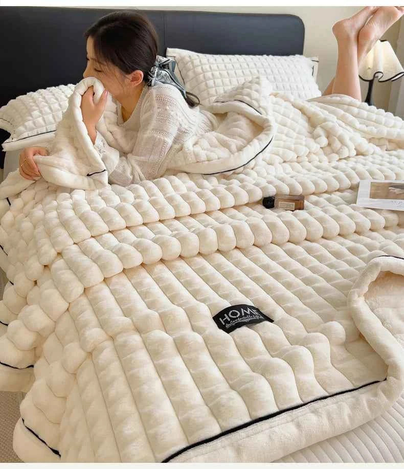 2025 A-Class Rabbit Fur Plush Blanket Multi-Functional Sofa Living Room Warm Decorative Autumn Winter Cozy Throw Blanket