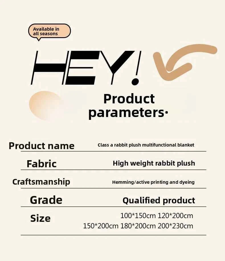 2025 A-Class Rabbit Fur Plush Blanket Multi-Functional Sofa Living Room Warm Decorative Autumn Winter Cozy Throw Blanket