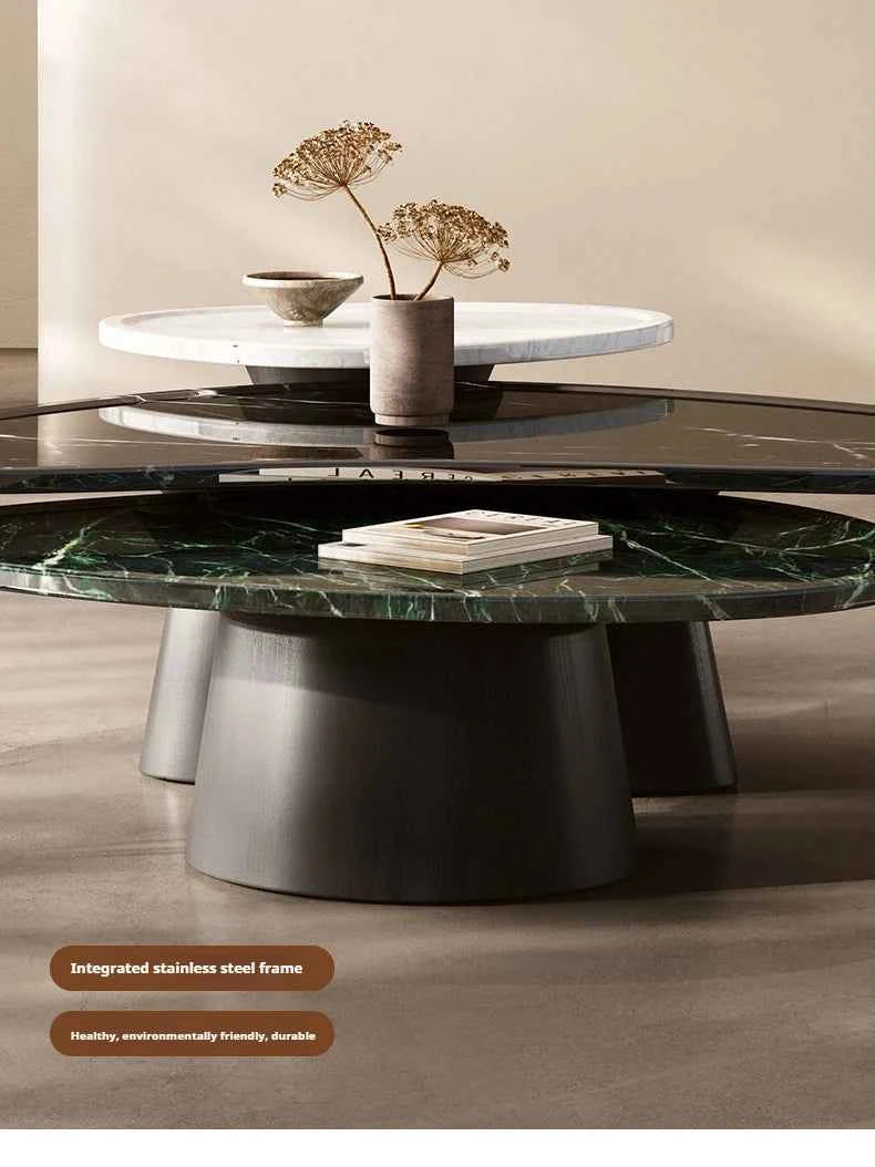 "Luxury Natural Stone Coffee Table - Italian Designer Marble Tea Table, Artistic Freeform Shape for Modern Living Room"
