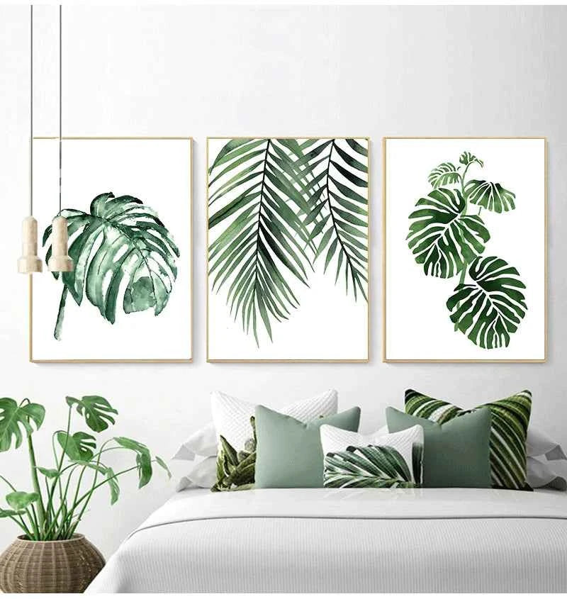 Wall Art Paintings for Living Room Home Decor Scandinavian Style Tropical Plants Poster Green Leaves Decorative Picture Modern