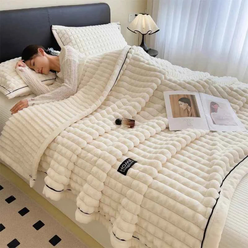 2025 A-Class Rabbit Fur Plush Blanket Multi-Functional Sofa Living Room Warm Decorative Autumn Winter Cozy Throw Blanket