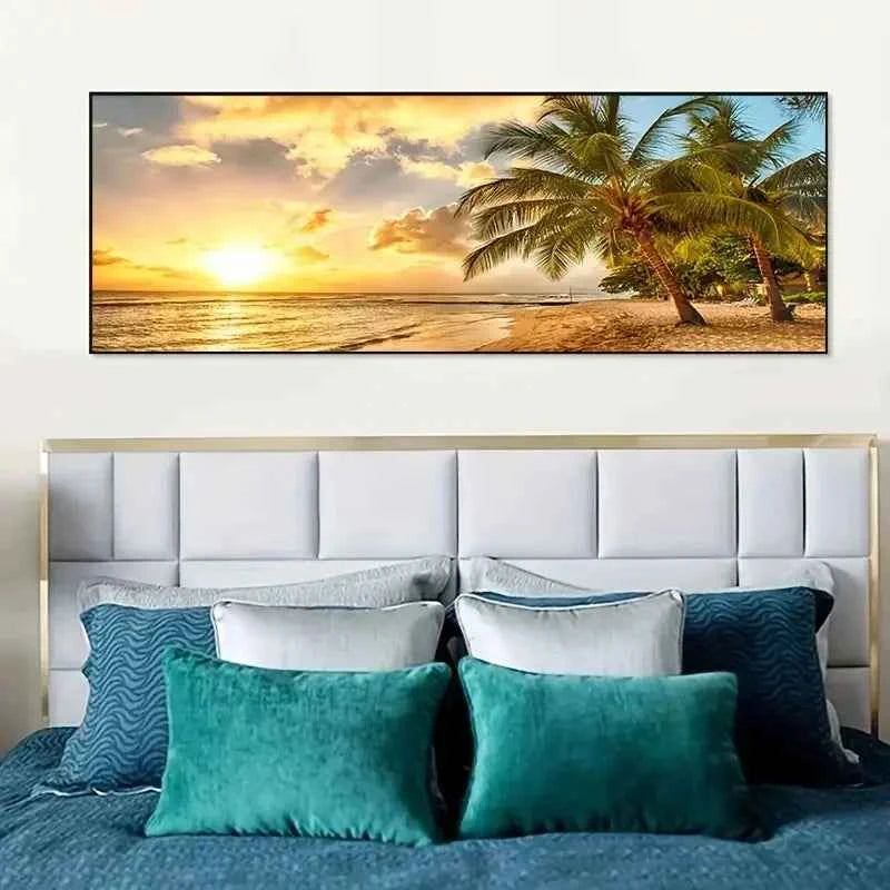 Lazy Beach Sunset Scenery Canvas Art Painting Poster Palm Tree Wall Art Posters Nordic Style Art Decor Living Room Office Decor