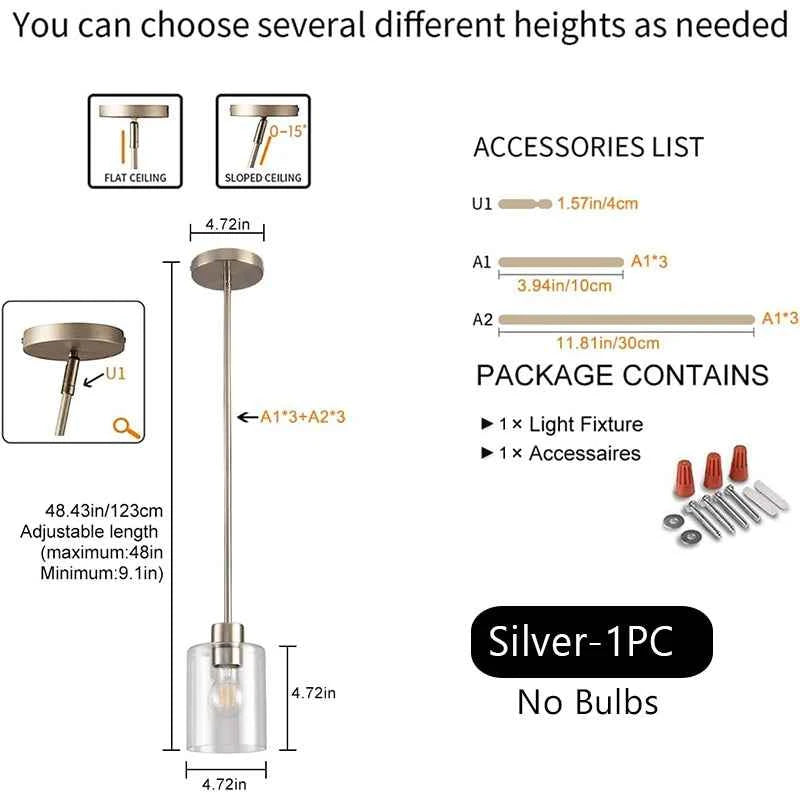 ﻿ Modern Industrial Pendant Lamp Glass Hanging  Adjustable height Kitchen Dining Room Bedroom Bedside bathroom Decor Lights