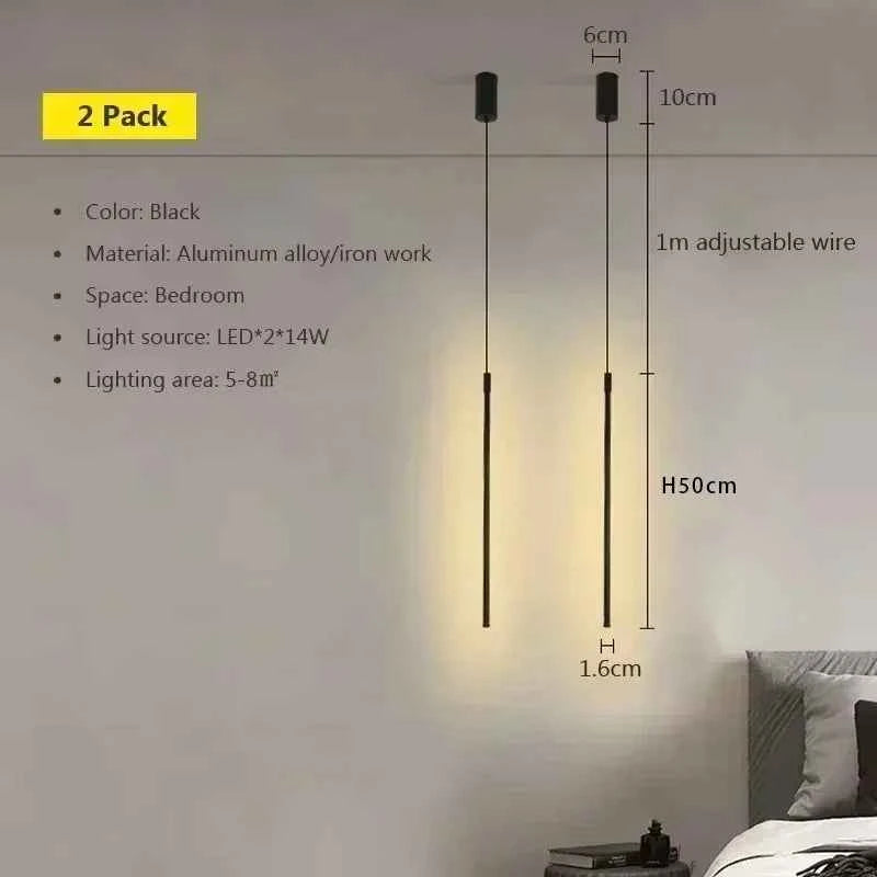 Modern LED Long Pendant Lights for Dining Room Bedroom Bedside Hanging Lamp Background Chandeliers Design Line Lighting Fixtures