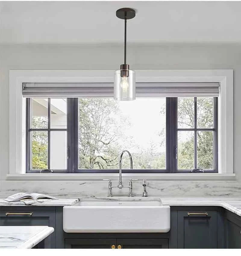 ﻿ Modern Industrial Pendant Lamp Glass Hanging  Adjustable height Kitchen Dining Room Bedroom Bedside bathroom Decor Lights