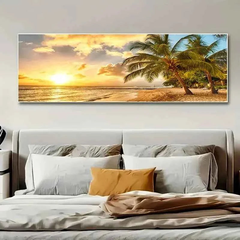 Lazy Beach Sunset Scenery Canvas Art Painting Poster Palm Tree Wall Art Posters Nordic Style Art Decor Living Room Office Decor