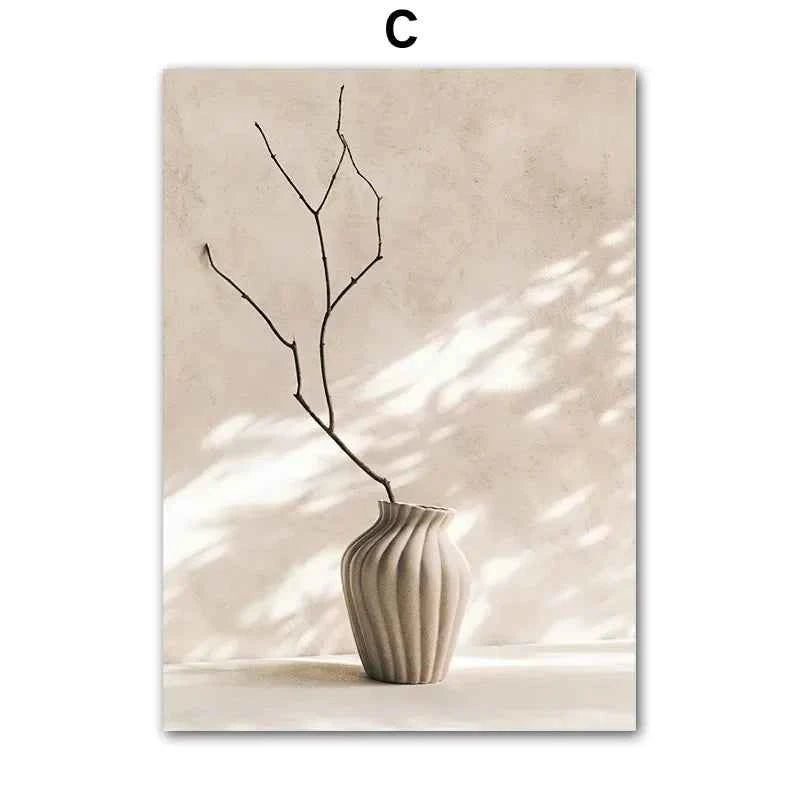 Wall Art Beige White Flower Vintage Abstract Geometry Print Living Room Home Decoration Poster Canvas Painting Wall Pictures