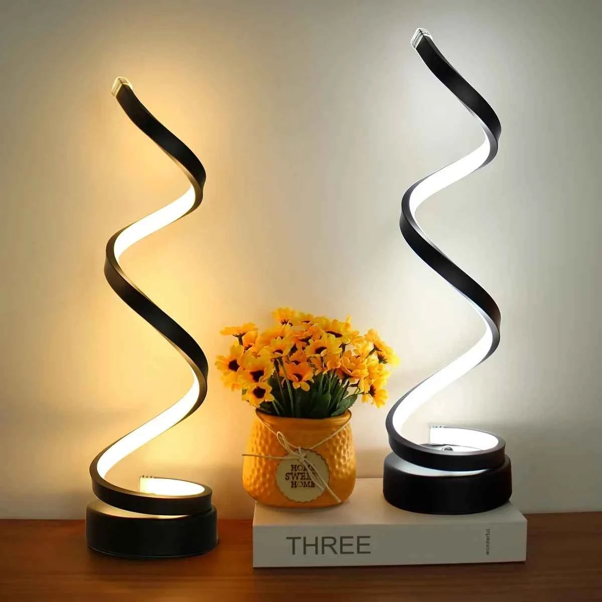Creative Spiral LED Night Light 3 Colors Dimmable Desk Lamp Reading Light for Living Room Office Desk Bedroom Bedside Decor