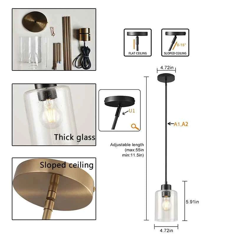 ﻿ Modern Industrial Pendant Lamp Glass Hanging  Adjustable height Kitchen Dining Room Bedroom Bedside bathroom Decor Lights