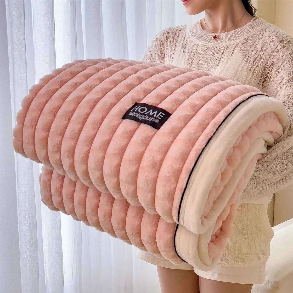 2025 A-Class Rabbit Fur Plush Blanket Multi-Functional Sofa Living Room Warm Decorative Autumn Winter Cozy Throw Blanket