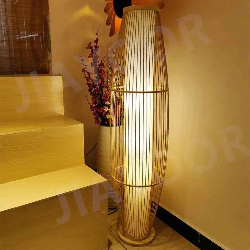 Art Chinese Floor Lamp Retro Bamboo Weaving Living Room Tea Room Japanese Bedroom Classic Creative Ornament Lighting Fixtures