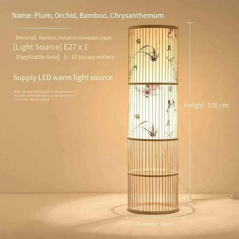 Art Chinese Floor Lamp Retro Bamboo Weaving Living Room Tea Room Japanese Bedroom Classic Creative Ornament Lighting Fixtures