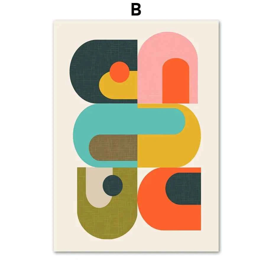 Mid Century Geometric Art Print - Unique Abstract Color Block Canvas Wall Art for Living Room Decor