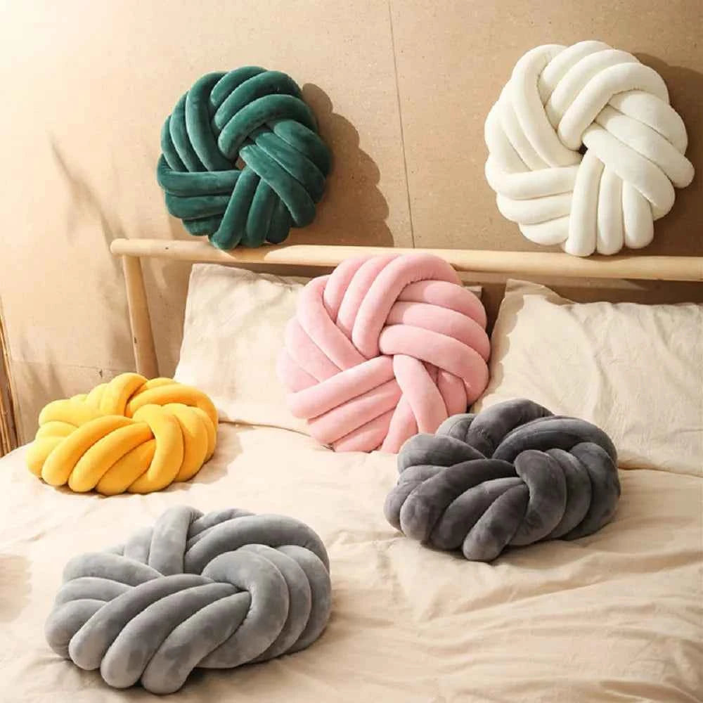 Cream Coffee Knot Pillow Ball Large Decorative Throw Pillows Velvet Round Knotted Pillow for Home Bed Room Couch Decor Office