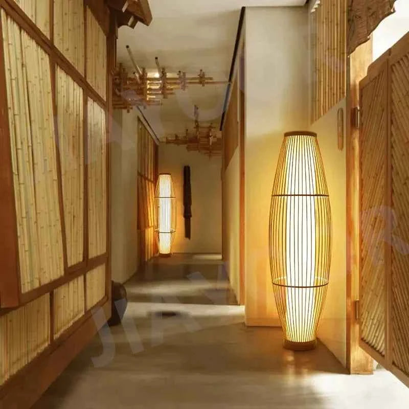 Art Chinese Floor Lamp Retro Bamboo Weaving Living Room Tea Room Japanese Bedroom Classic Creative Ornament Lighting Fixtures