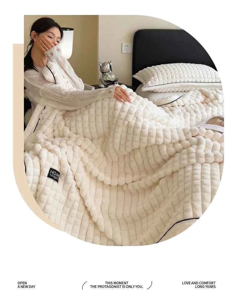 2025 A-Class Rabbit Fur Plush Blanket Multi-Functional Sofa Living Room Warm Decorative Autumn Winter Cozy Throw Blanket