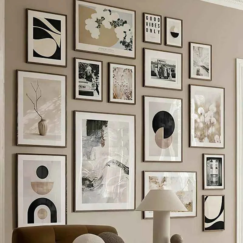 Wall Art Beige White Flower Vintage Abstract Geometry Print Living Room Home Decoration Poster Canvas Painting Wall Pictures