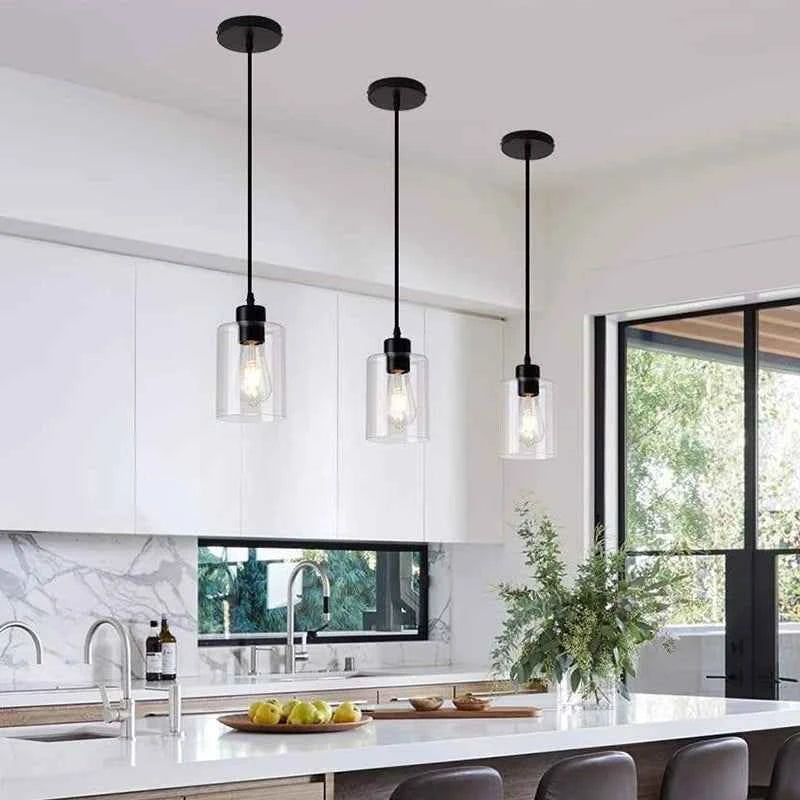 ﻿ Modern Industrial Pendant Lamp Glass Hanging  Adjustable height Kitchen Dining Room Bedroom Bedside bathroom Decor Lights
