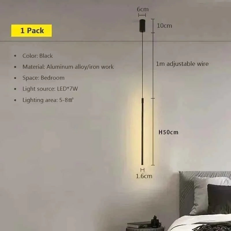 Modern LED Long Pendant Lights for Dining Room Bedroom Bedside Hanging Lamp Background Chandeliers Design Line Lighting Fixtures