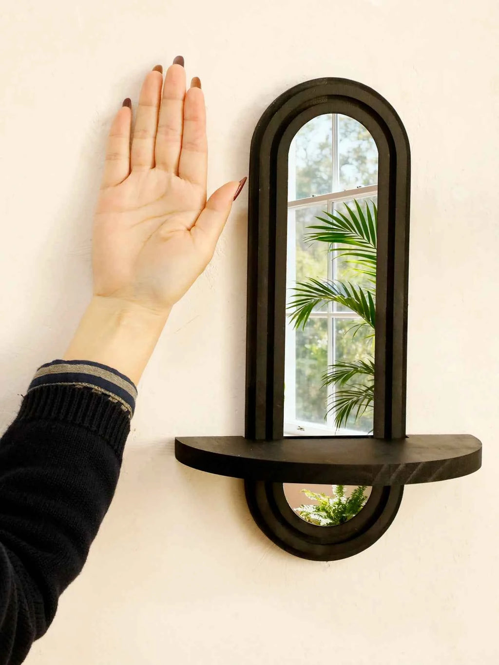 Black Arched Wall Shelves Modern Geometric Design Wall Mirror Home Decorative Wall-Mounted Mirror for Living Room & Bedroom Gift