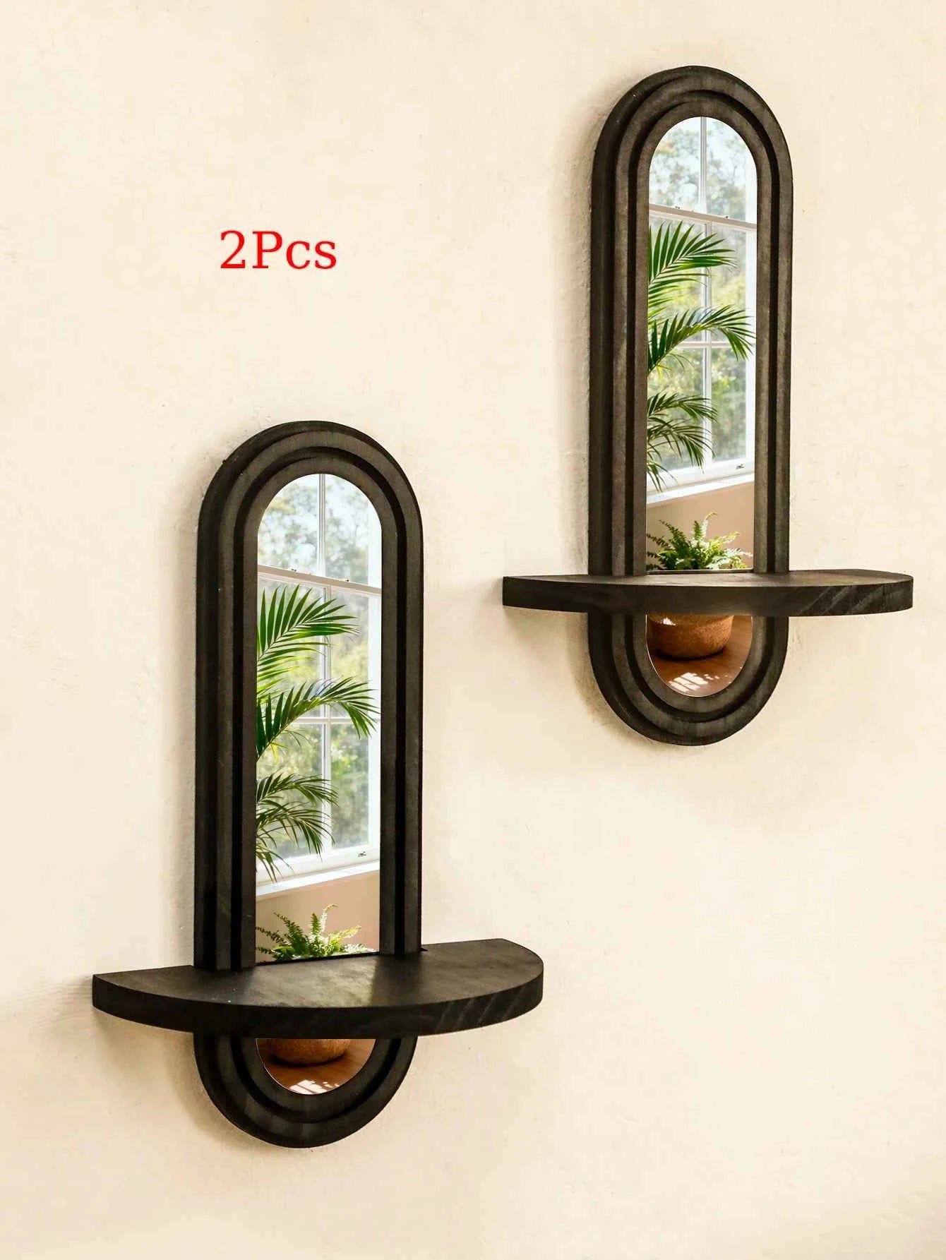 Black Arched Wall Shelves Modern Geometric Design Wall Mirror Home Decorative Wall-Mounted Mirror for Living Room & Bedroom Gift