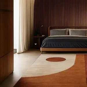 Mid-Century Modern Area Rug in Beige and Rust - Abstract Geometric Carpet for Bedroom and Living Room Home Decor